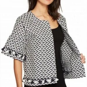 Tribal Black and white Half Sleeve Jacket With Tassel Fringe XL (W848)